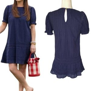 Sail to Sable STS Navy Blue Eyelet Puff Sleeve Cutout Tunic Mini Dress - XS